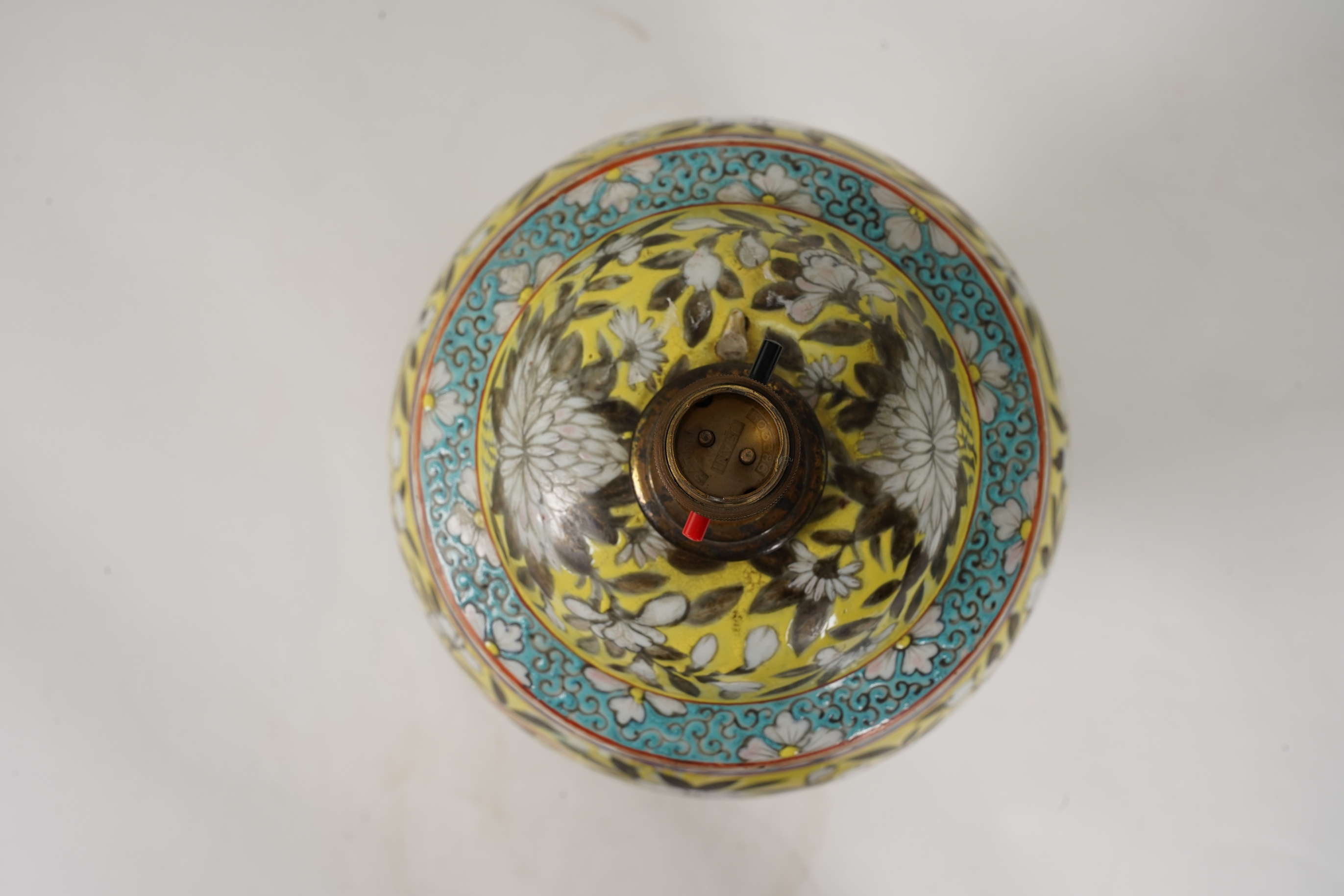 A large Chinese yellow ground ‘dragon’ vase, Guangxu period, mounted as a lamp